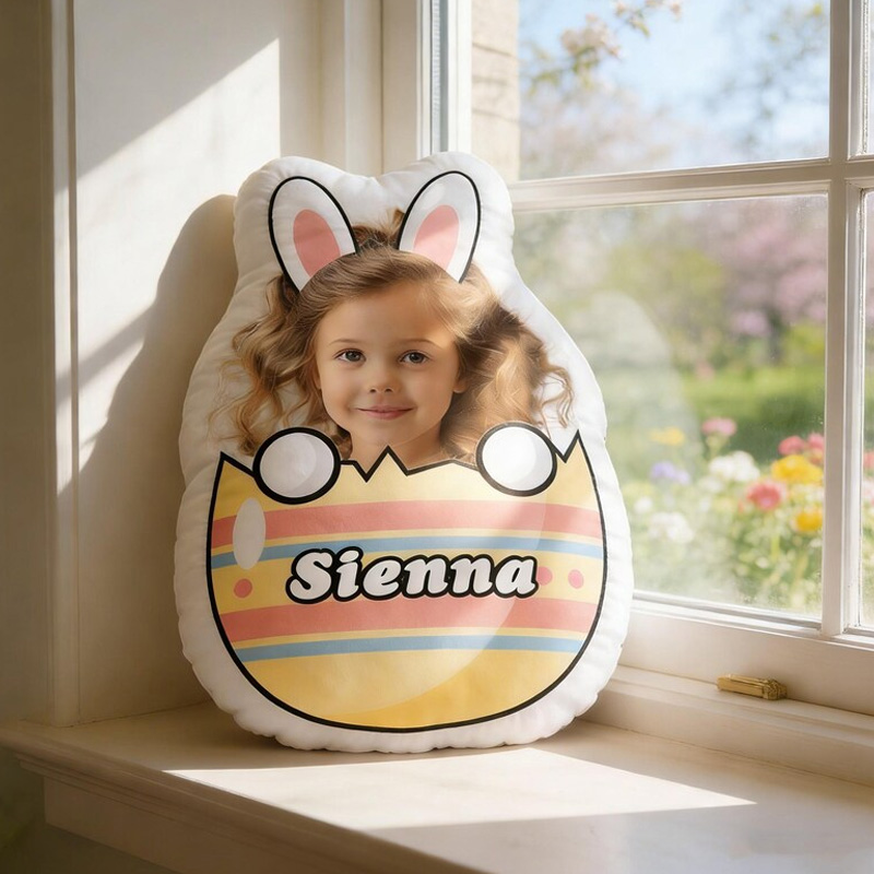 Personalized Easter Bunny Egg Photo Name Custom Kids Gift Cute Colorful Spring Decor Nursery Bedroom Accent Graphic 3D Print Pillow