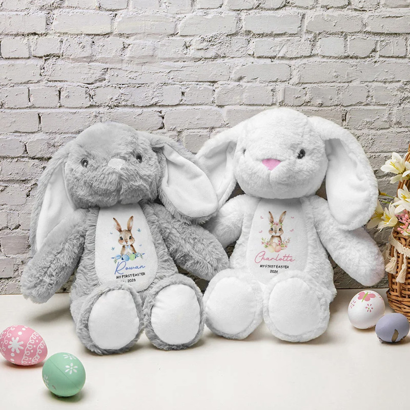 Personalized My First Easter Flower Butterfly Stuffed Plush Bunny Toy with Name and Year Easter Birthday Gift for Kids