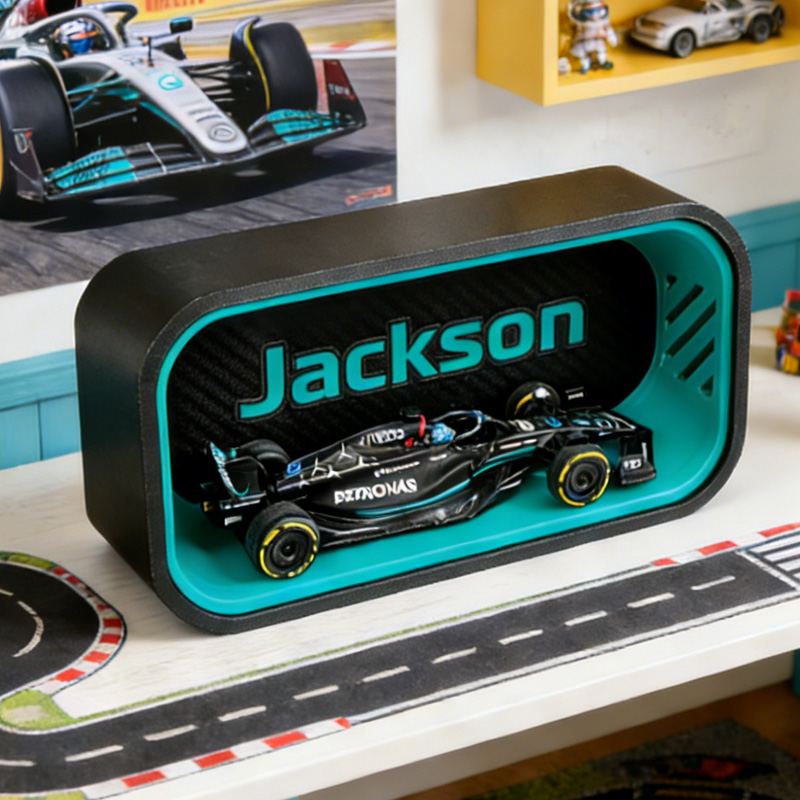 Personalized F1 Cars 1:43 Scale Display Loop for Desk or Wall Mount Vibrant Team Colors Carbon Fiber Look Cars Not Included