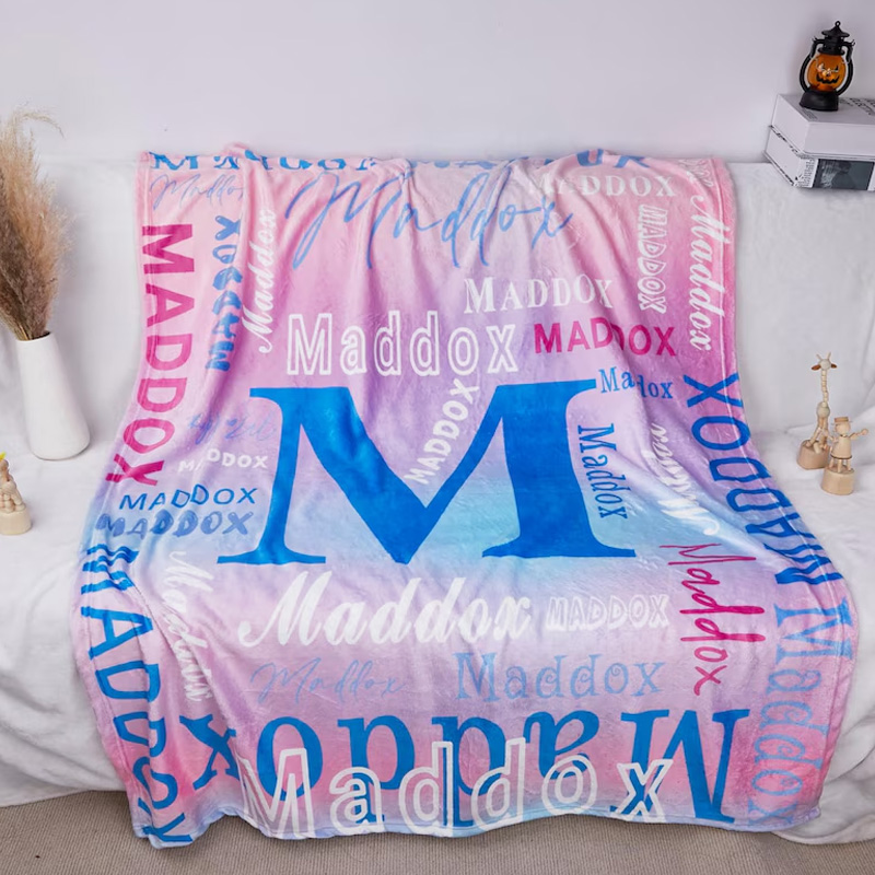 Personalized Pink Name Typography Word Art Custom Kids Room Decor Soft Cozy Blanket Birthday Gift Nursery Accent Blanket