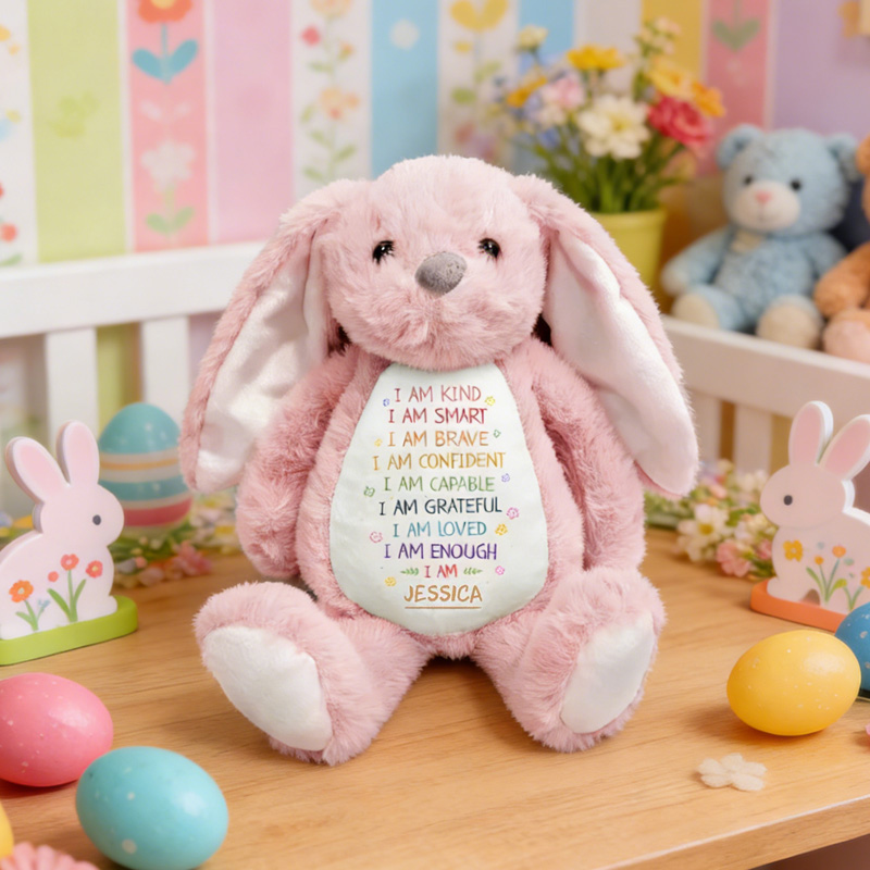Personalized Easter Bunny Soft Stuffed Animal Custom Name Kids Gift Cute Nursery Decor Baby Shower Keepsake Plush Bunny Toy