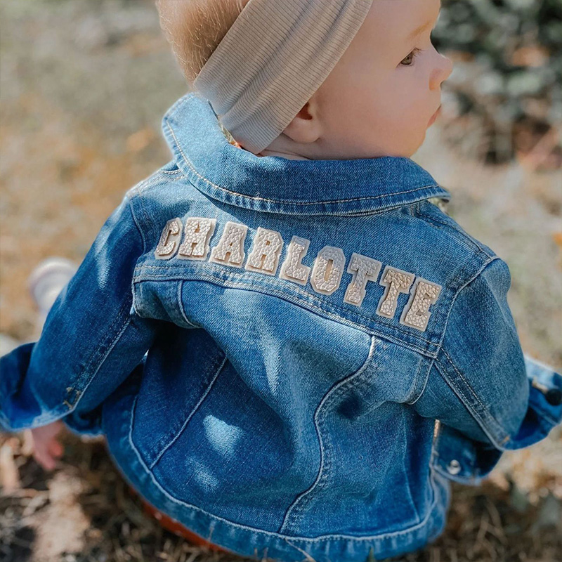 Personalized colorful Letter Chenille Patch Custom Name Soft Classic Style Trendy Casual Outfit Gift Kid Denim Jacket