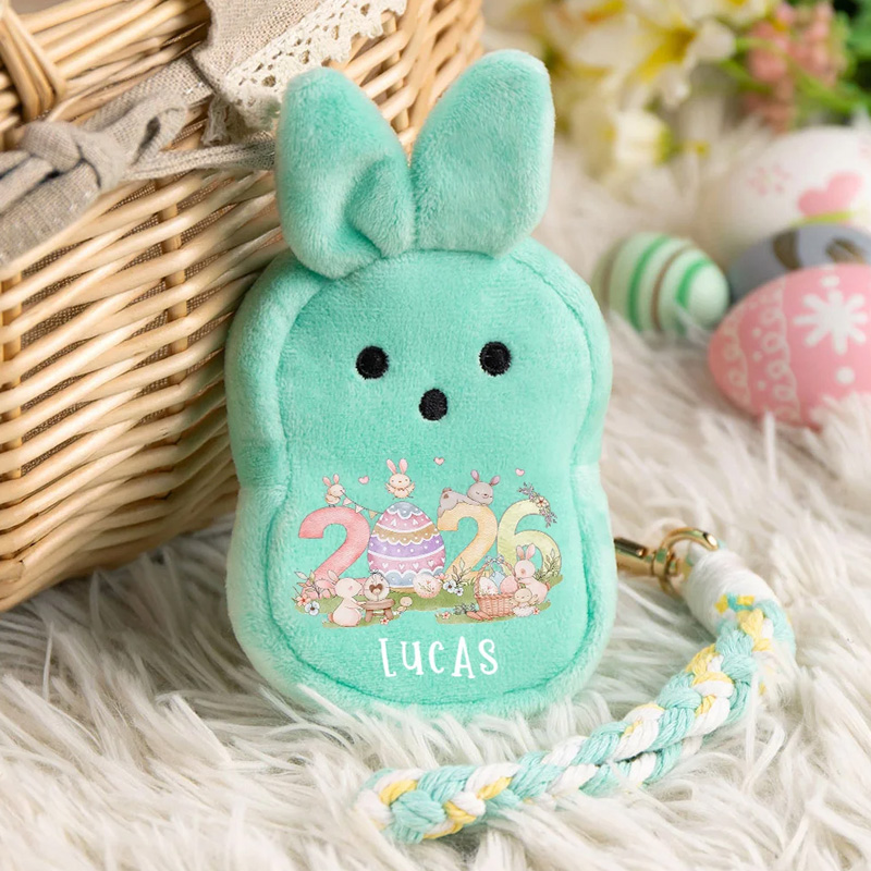 Personalized 2026 Easter Eggs Colorful Bunny Plush Wallet Coin Purse with Name Birthday Back to School Easter Gift for Kids