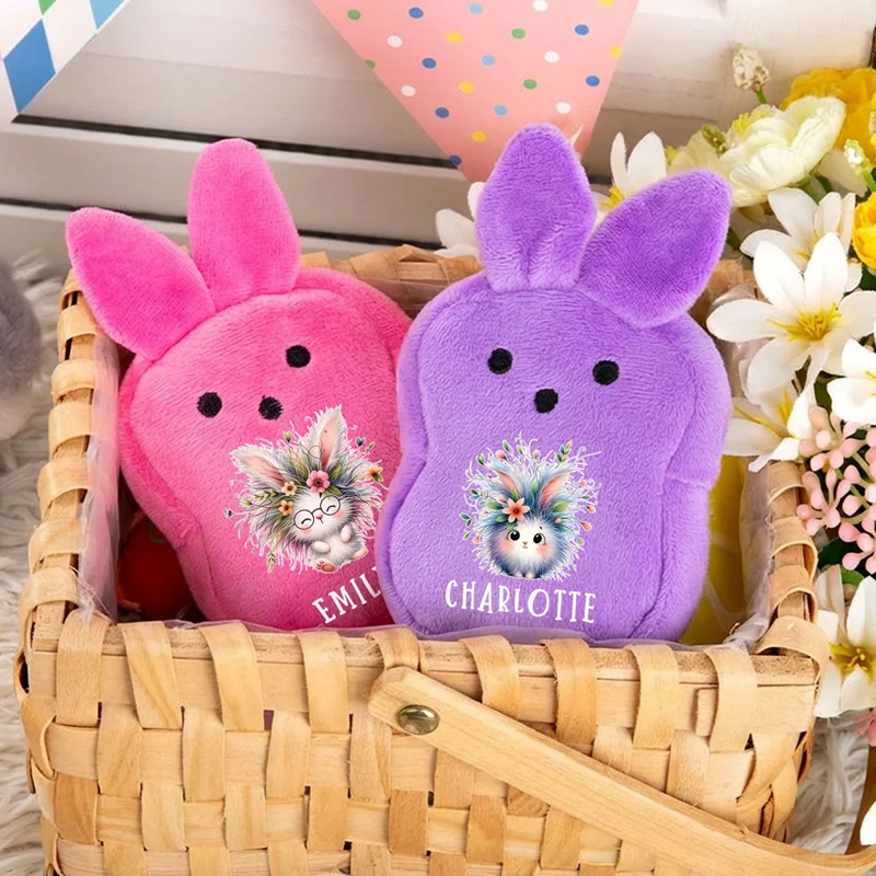 Personalized Cute Rabbit Flower Plush Bunny Ears Wallet with Name and Wristband Easter Party Birthday Gift for Boys Girls