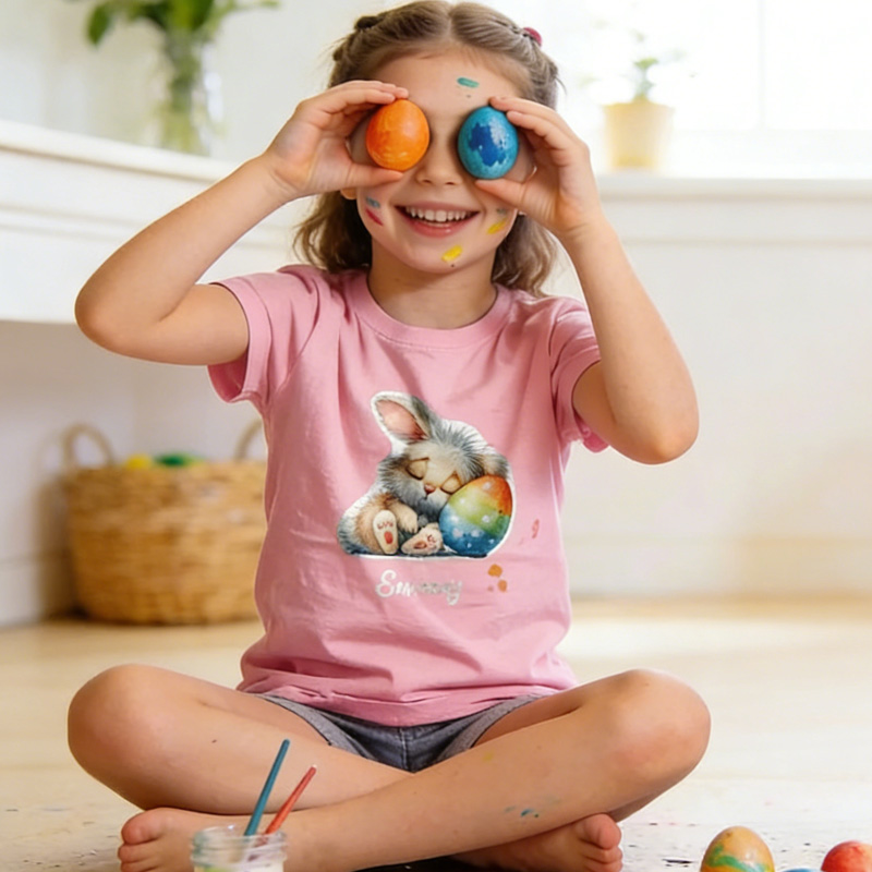 Personalized Easter Cartoon Bunny Multicolor Kid/Adult T-shirt Sweatshirt with Name Easter Birthday Gift for Family Kids