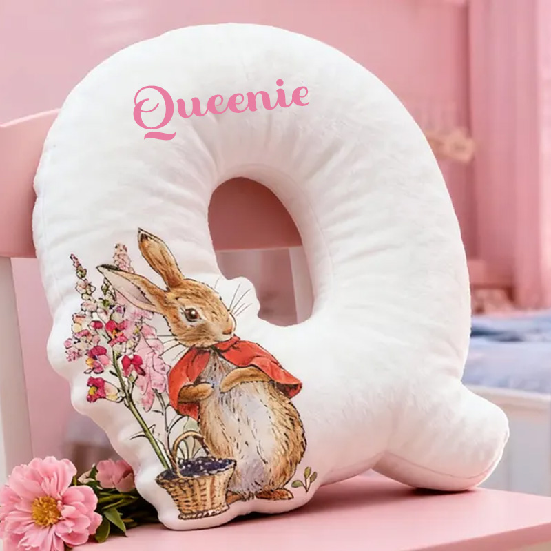 Personalized Adorable Easter Bunny Beside Letter Custom Name Cozy Bedroom Decor 3D Print Pillow