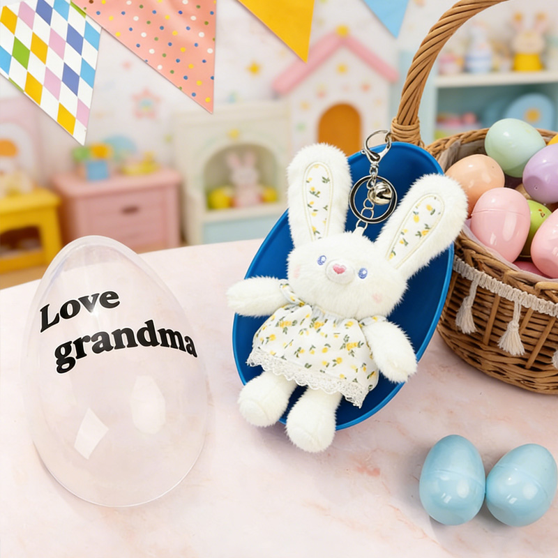 Personalized Stretchable Plush Bunny Keychain and Fillable Jumbo Easter Egg Set with Name Party Favor Egg Hunting Easter Hamper Gift for Boys Girls