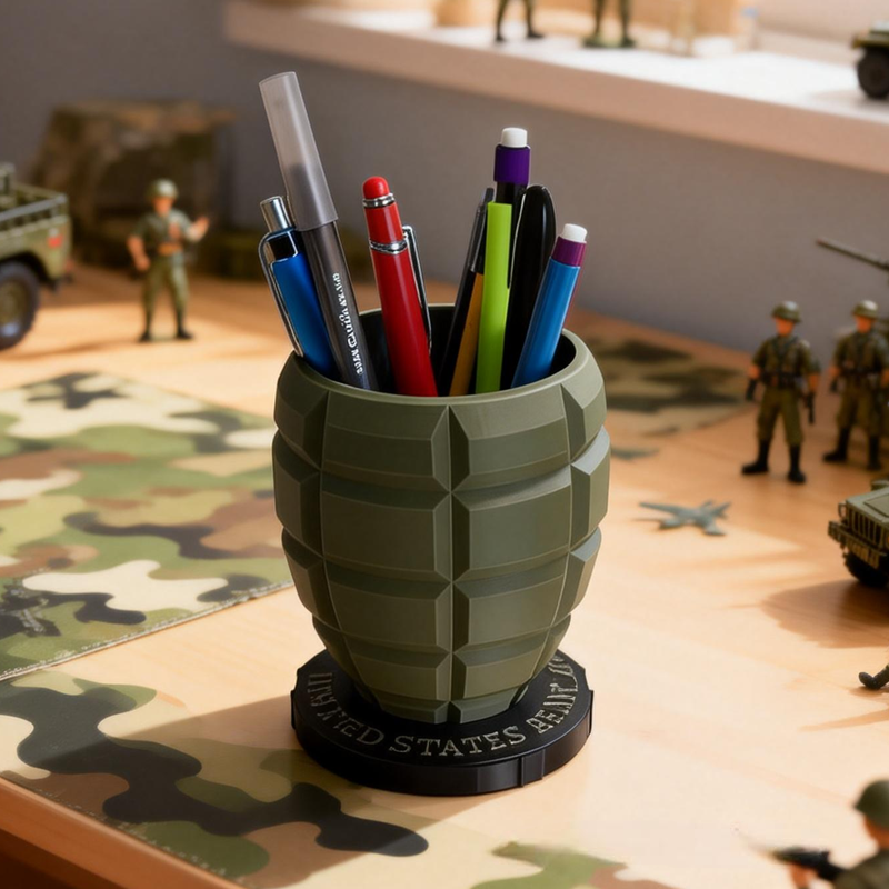 Military Grenade Pencil Holder Army Inspired Desk Organizer Model Birthday Gift for Kids Kids Room Decor 