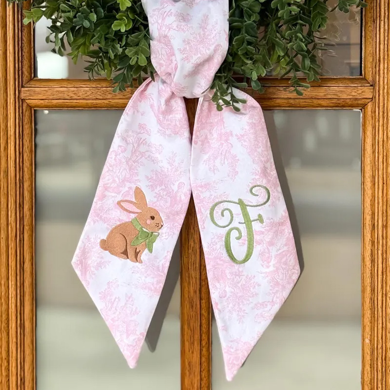 Personalized Elegant Rabbit Initial Festive Home Decor Wreath Sash Gift for Kids