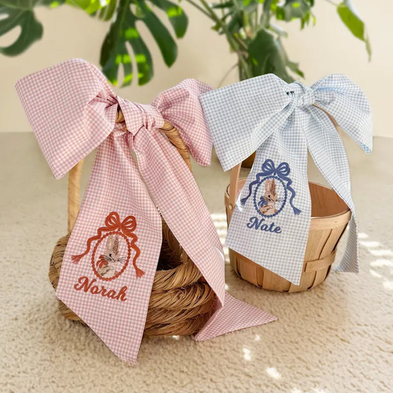 Personalized Embroidered Custom Name Classic Check Ribbon Home Entry Decoration Wreath Sash