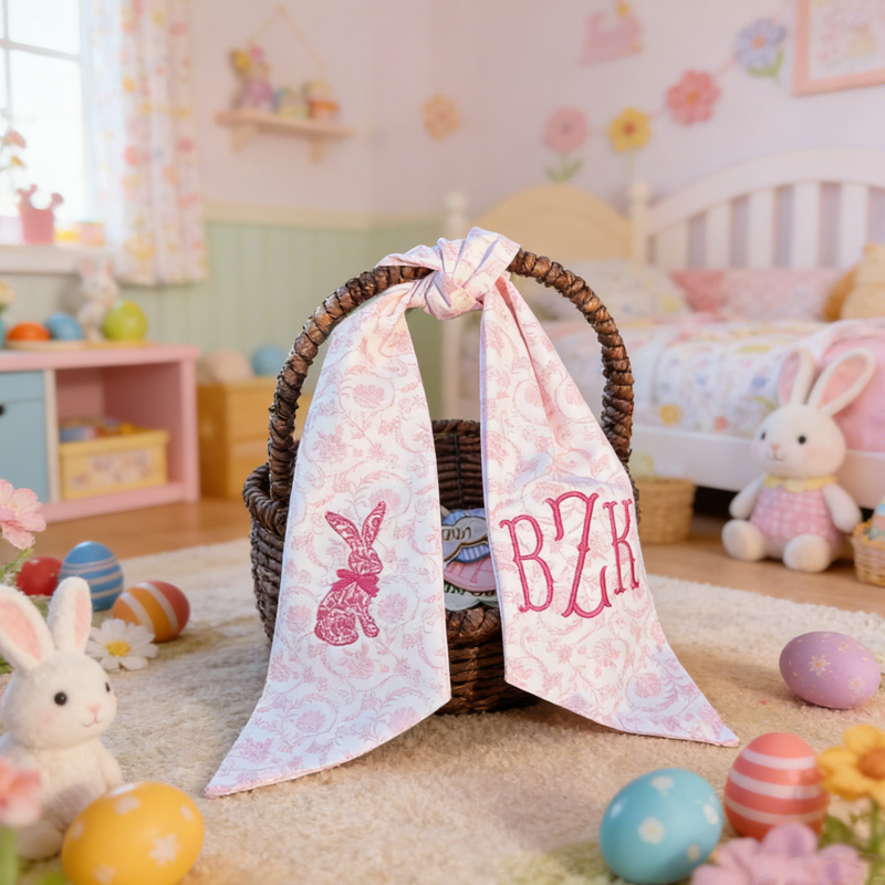 Personalized Bunny Monogram Letter Custom Embroidery Easter Spring Door Decoration Wreath Sash