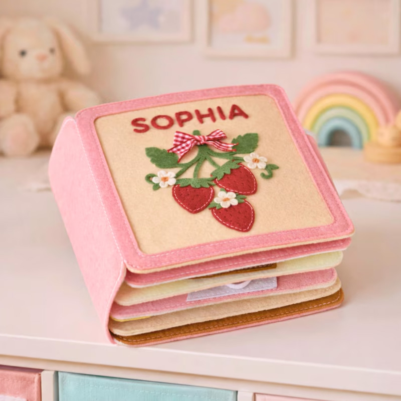 Personalized Cute Fruit Design Custom Name Montessori Sensory Learning Toy For Kids Handmade Felt Quiet Book