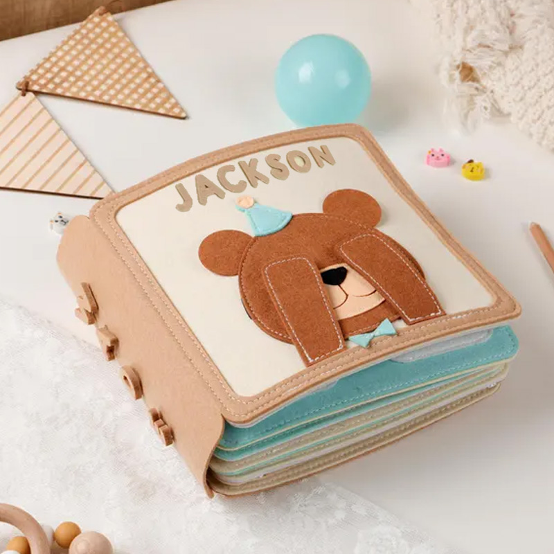 Personalized Bear Theme Custom Name Montessori Sensory Learning Activity Toy For Toddlers Handmade Felt Quiet Book