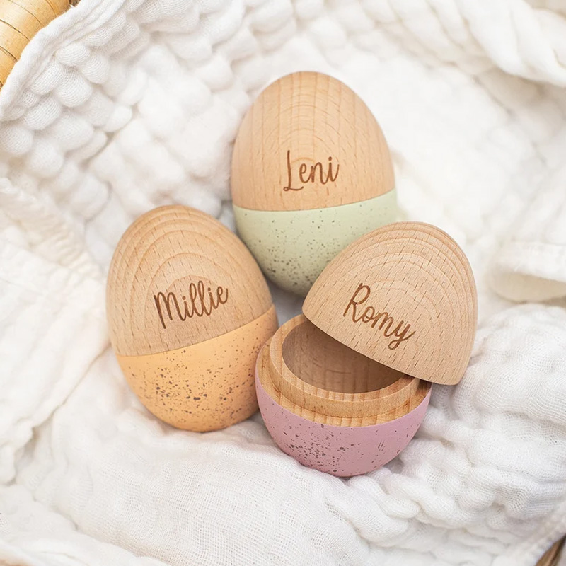 Personalized Wooden Two Tone Theme Custom Name Engraved Reusable Holiday Gift Keepsake Easter Egg