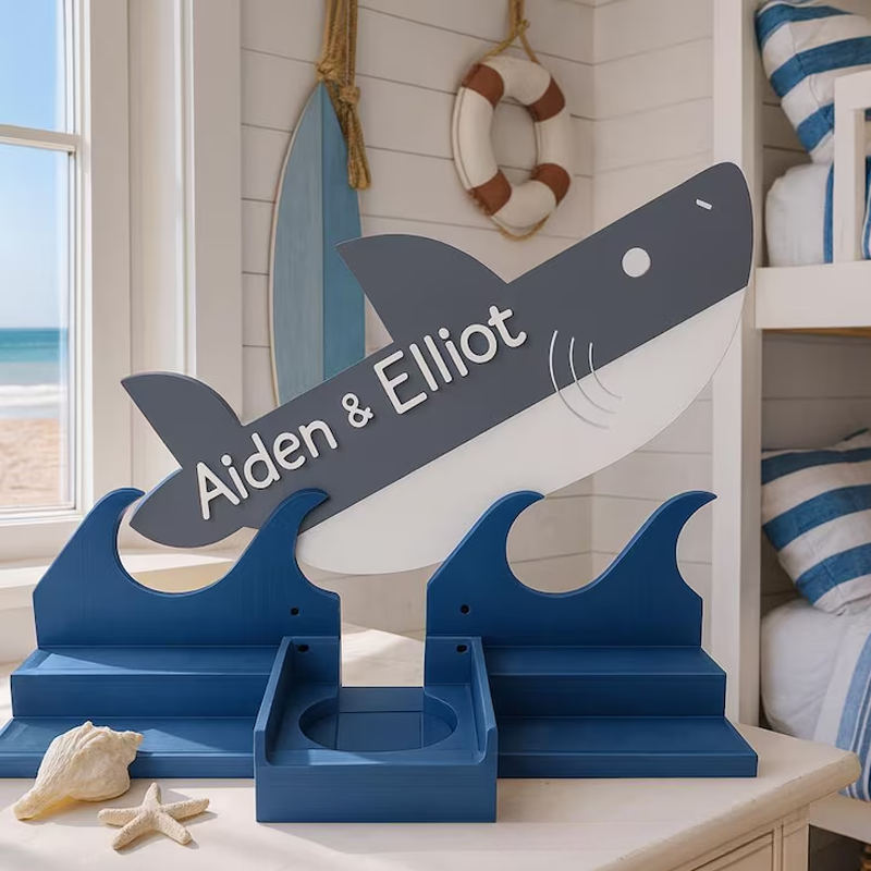 Personalized Shark Themed Box Holder Birthday Gift for Kids Kids Room Decor Unisex Nursery Shelf & Character Display