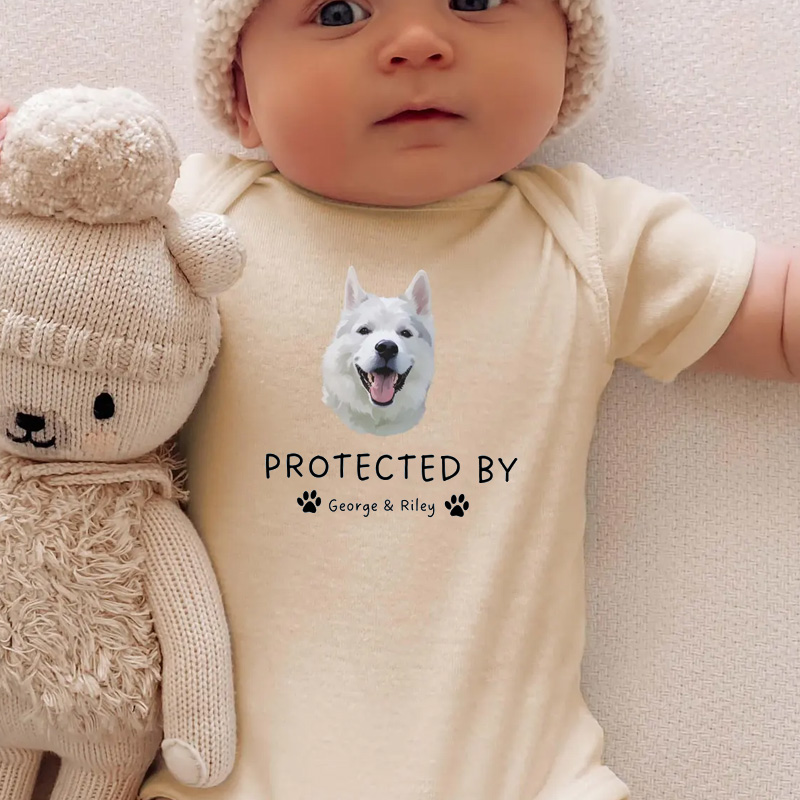 Personalized Dog Lover Theme Custom Name Protected By Pet Faces Cute Family Gift Baby Bodysuit
