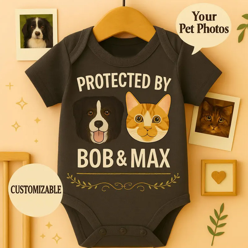 Personalized Pet Lover Theme Custom Pet Photo Protected By Funny Family Gift Baby Bodysuit
