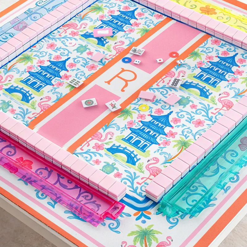 Personalized Floral Pattern Custom Name Waterproof Non Slip Table Protector Family Gift Mahjong Mat