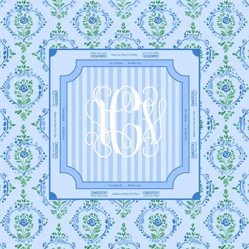 Personalized Blue Floral Pattern Monogrammed Waterproof Non Slip Table Protector Party Gift Mahjong Mat