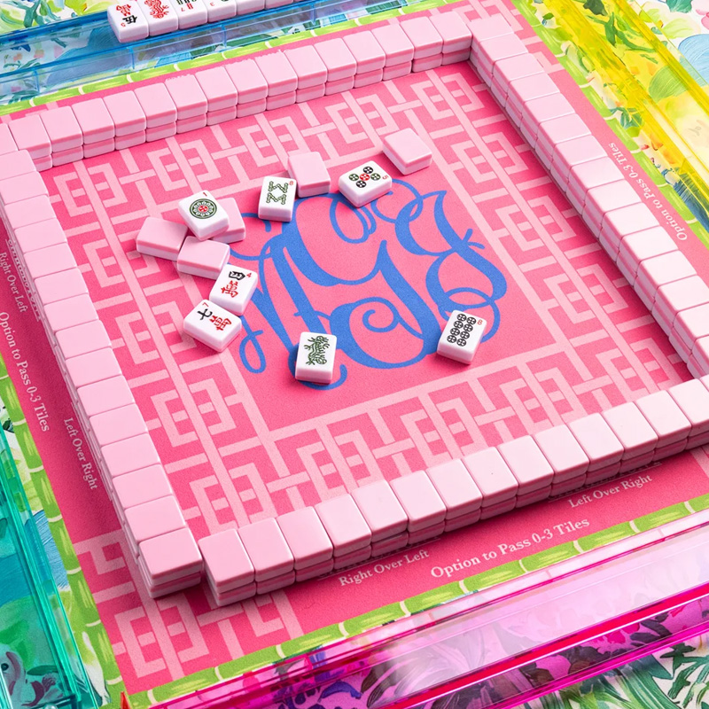 Personalized Floral Design Vine Monogram Neoprene Mahjong Mat with Storage Bag Game Night Birthday Gift for Mahjong Lovers