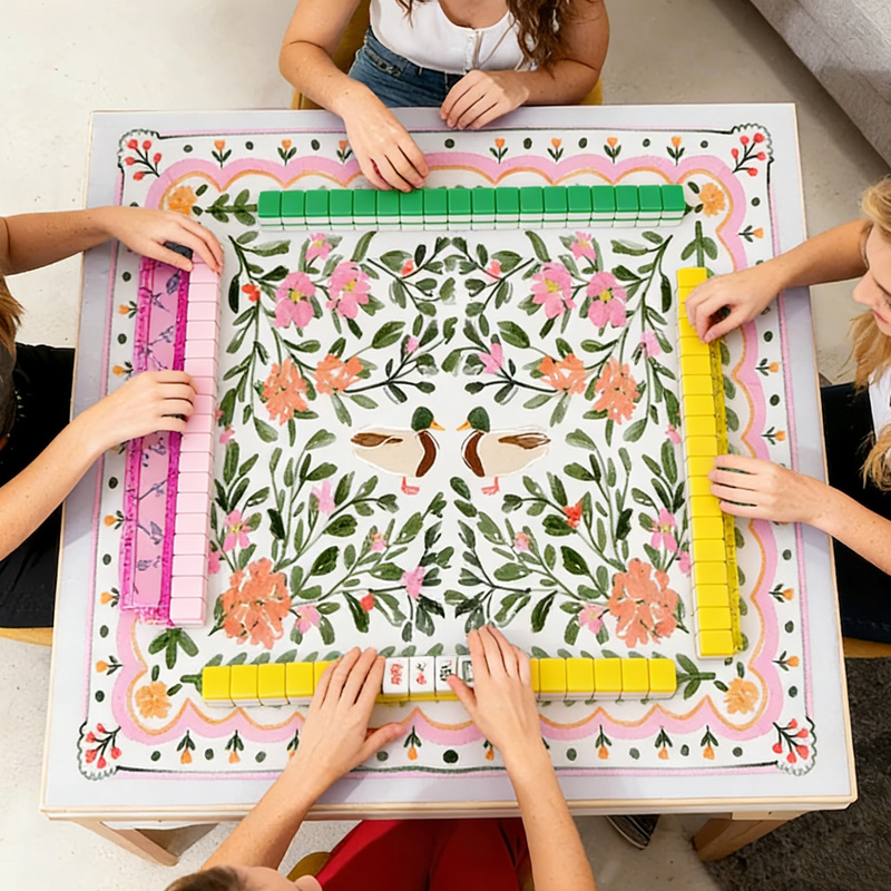 Botanical Floral Pattern Waterproof Non Slip Table Protector Gift Mahjong Mat Gift for Family