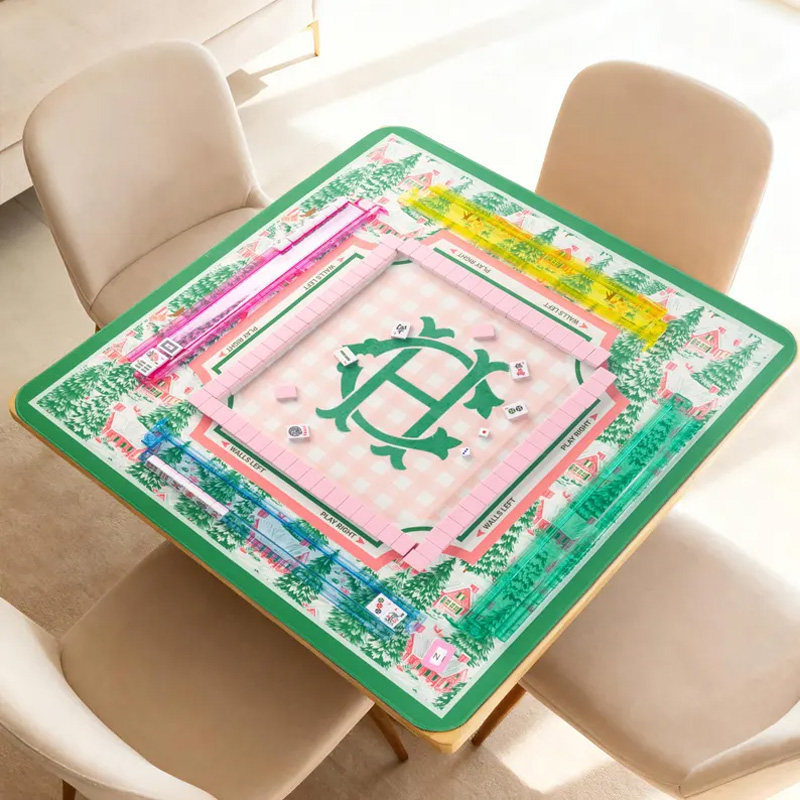 Personalized Green Floral Pattern Custom Name Waterproof Non Slip Table Protector Gift Mahjong Mat