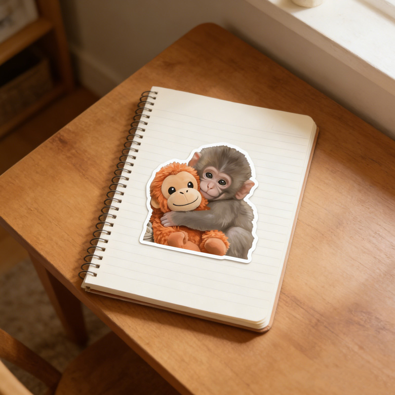 Punch Monkey Hugging Plush Toy Waterproof Decorative Gift for Laptop Punch Monkey Sticker  Emotional Animal Lover Gift