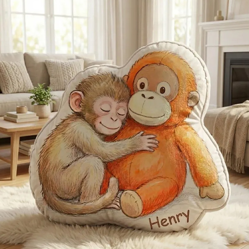 Personalized Cute Baby Monkey Hugging Plush Toy Custom Name Soft Comfort Decorative Gift for Kids Room Punch Monkey Pillow