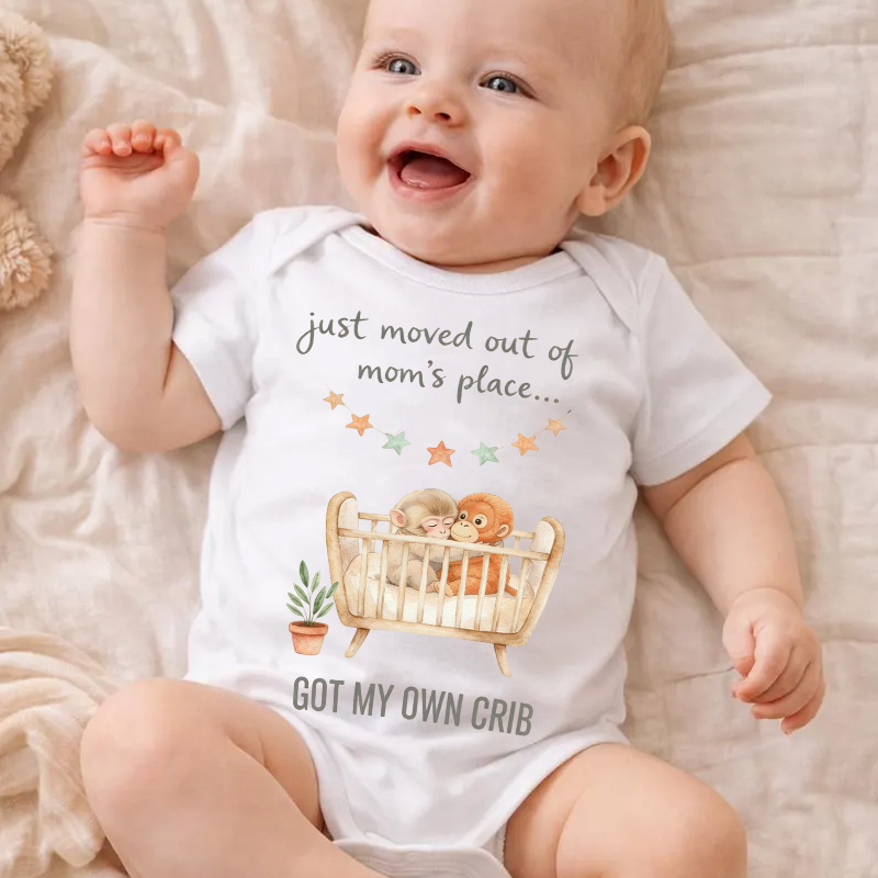 Cute Baby Monkey in Crib Custom Name Soft Cotton Funny Newborn Gift Outfit Punch Monkey Baby Bodysuit
