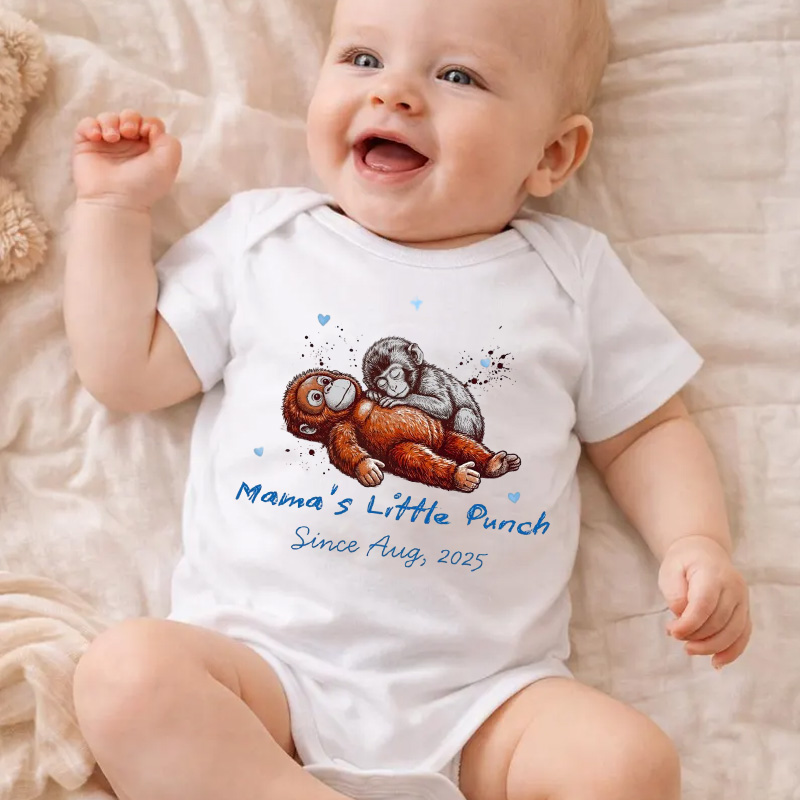 Personalized Mamas Little Punch Custom Name Soft Cotton Newborn Outfit Cute Baby Gift Punch Monkey Baby Bodysuit