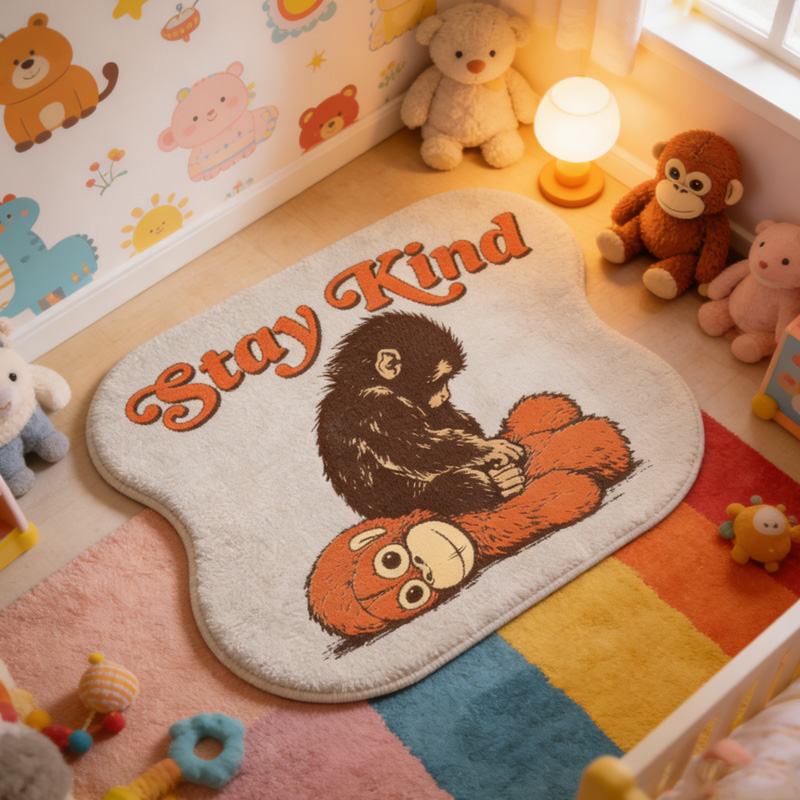 Personalized Stay Kind Baby Monkey Hugging Plush Toy Soft Nursery Floor Mat Gift Punch Monkey Carpet Rug
