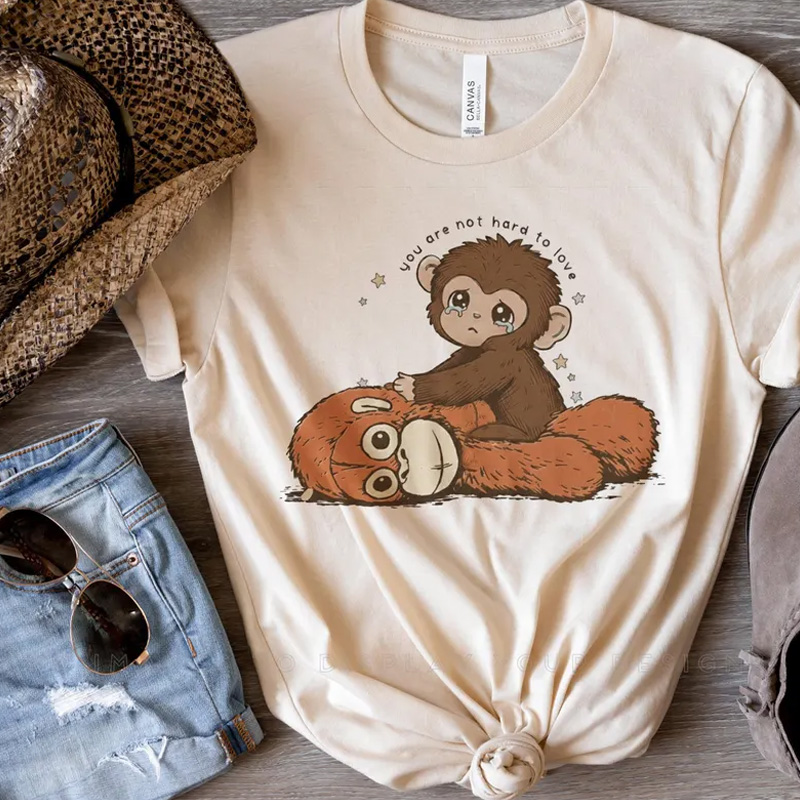 Cute Baby Monkey Sitting on Plush Friend Soft Cotton Outfit Gift Punch Monkey Kid T Shirt