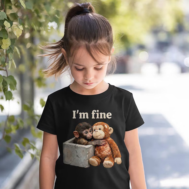 Personalized I'm Fine Caring Monkey with Box Custom Name Soft Cotton Comfort Gift Outfit Punch Monkey Kid T Shirt