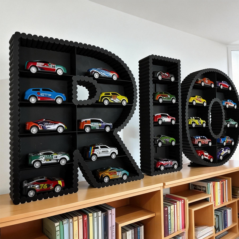Personalized Car Shelf in the Form of a Letter 3D Printed Display for Hot Wheels Matchbox Toys Gifts for Kids and Collectors