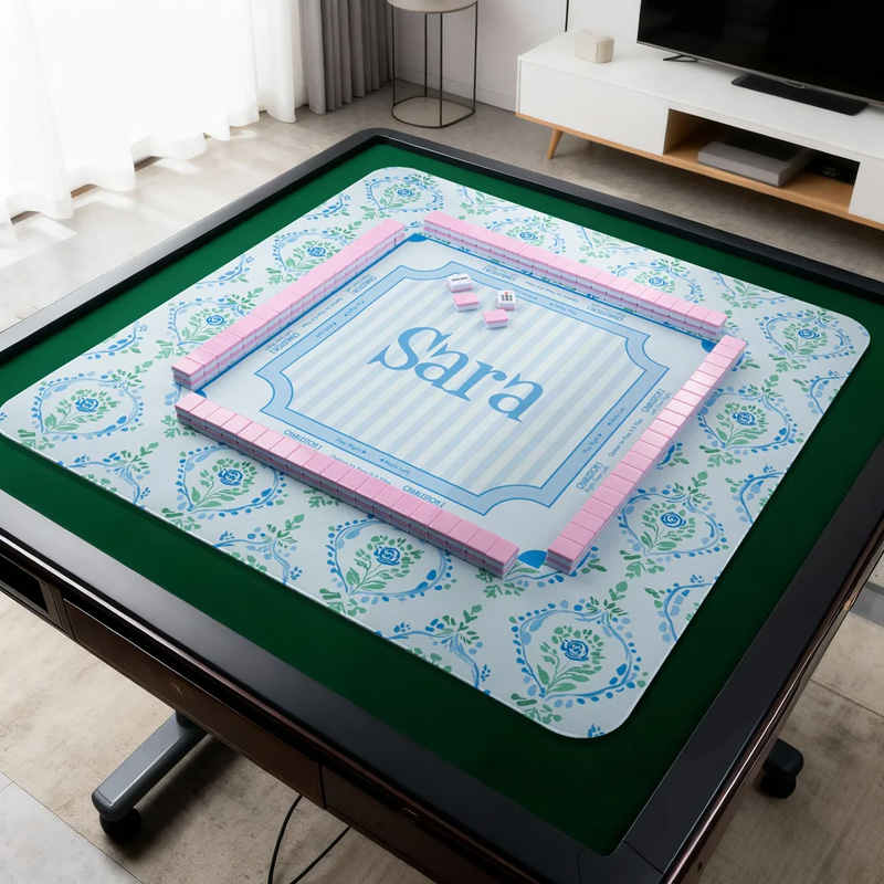 Personalized Floral Design Non-Slip Mahjong Mat with Vine Monogram Name and Storage Bag Mahjong Night Birthday Gift for Mahjong Lovers