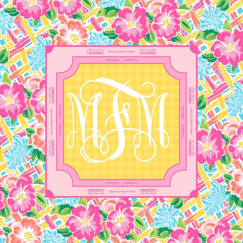 Personalized Monogram Initial Custom Name Bright Pink Tropical Floral Pattern Durable Table Protector Mahjong Mat