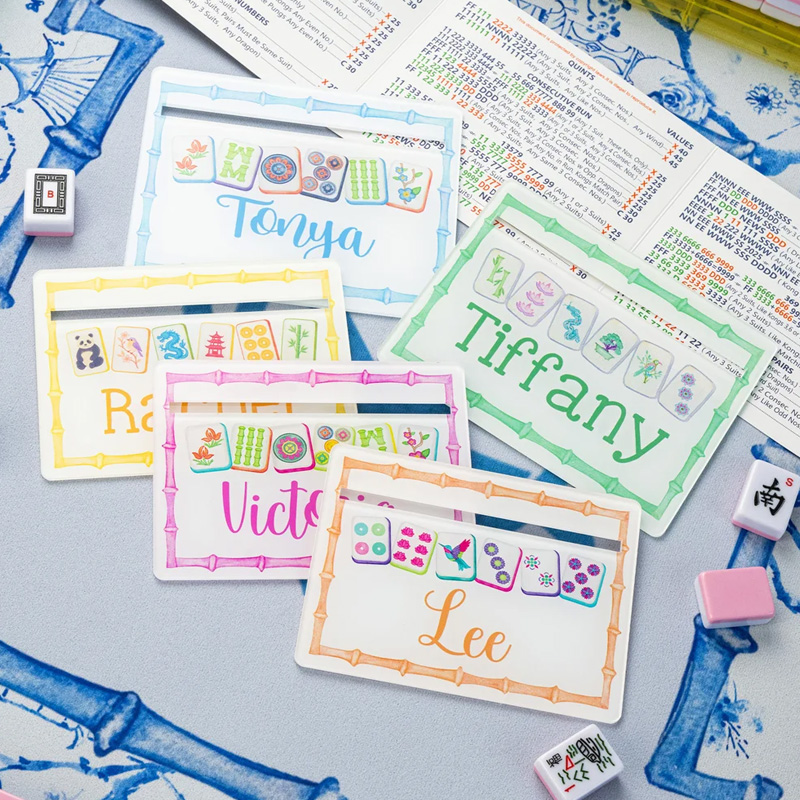 Personalized Chinoisertie Watercolor Bamboo Border Acrylic Mahjong Line Reader with Name Mahjong Accessory Birthday Gift for Mahjong Lovers