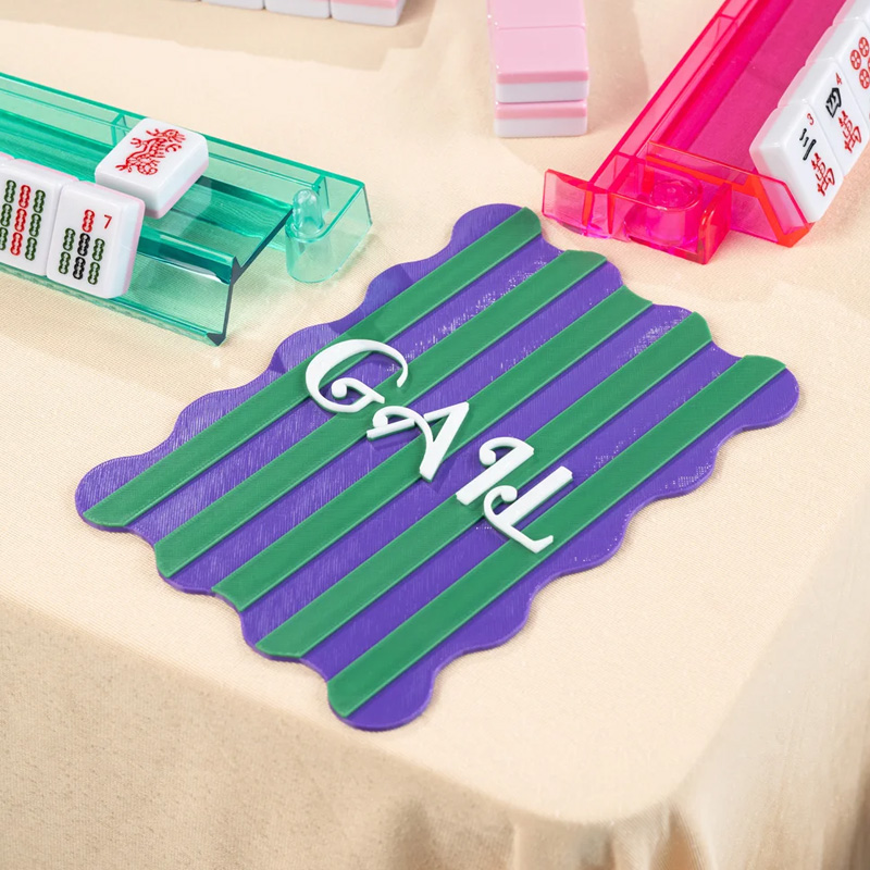 Personalized 3D-Printed Striped Design Scalloped Edge Mahjong Tile Mixer with Name Mahjong Game Night Birthday Gift for Mahjong Enthusiasts