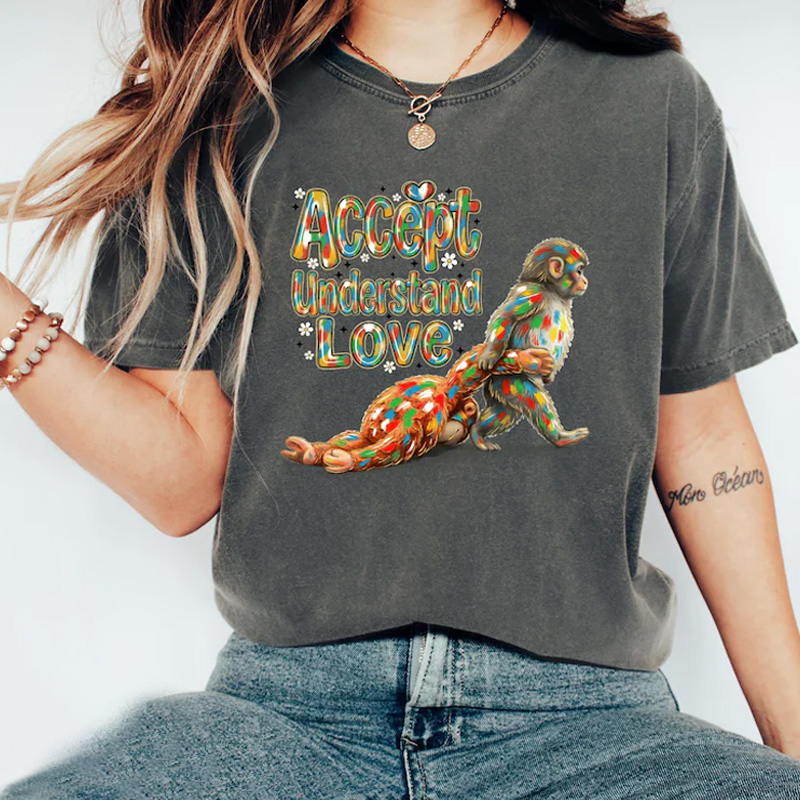 Autism Accept Understand Love Shirt Punch Monkey Awareness Shirt Autism Mom Dad Support Gift