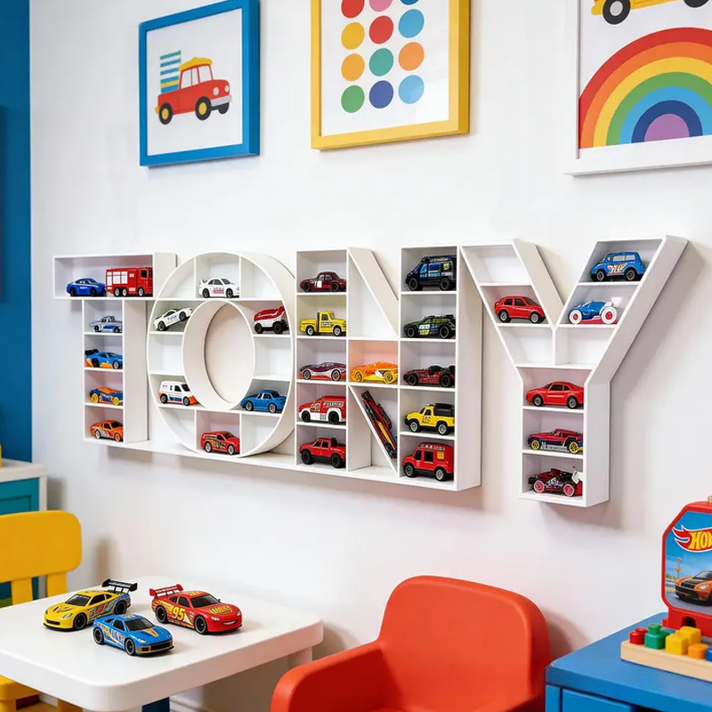 Personalized Car Shelf in the Form of a Letter 3D Printed Display for Hot Wheels Matchbox Toys Gifts for Children and Collectors