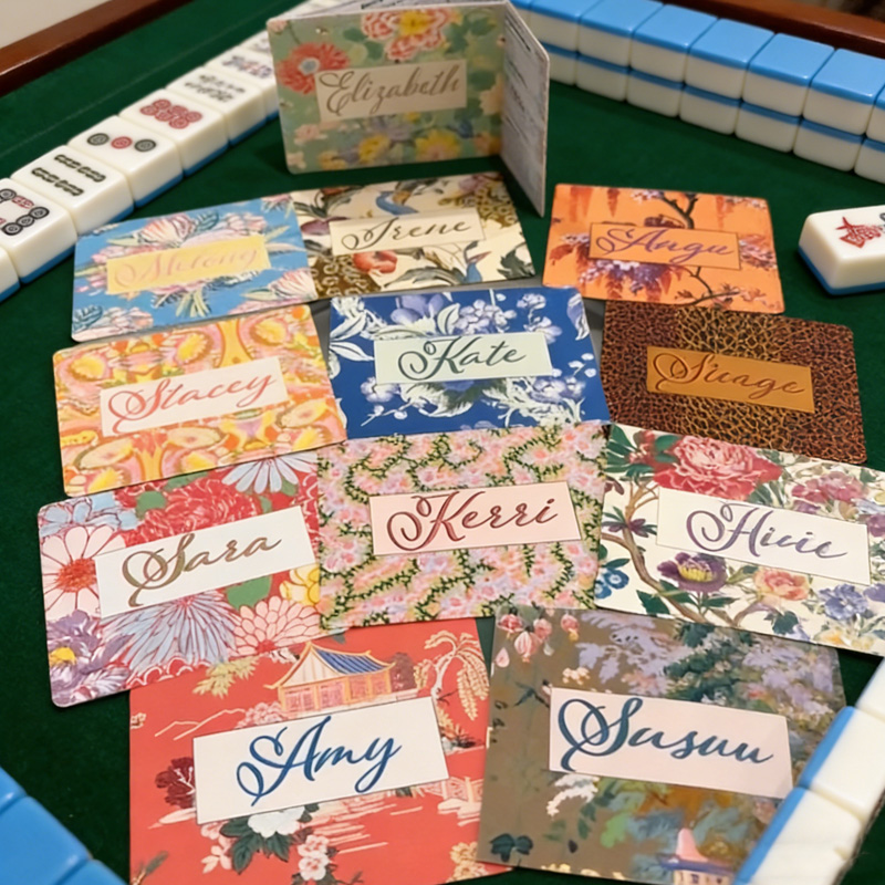 Personalized Floral Pattern Custom Name Elegant Foldable Score Keeper Gift Set for Game Lovers Mahjong Tri Fold Card Holder