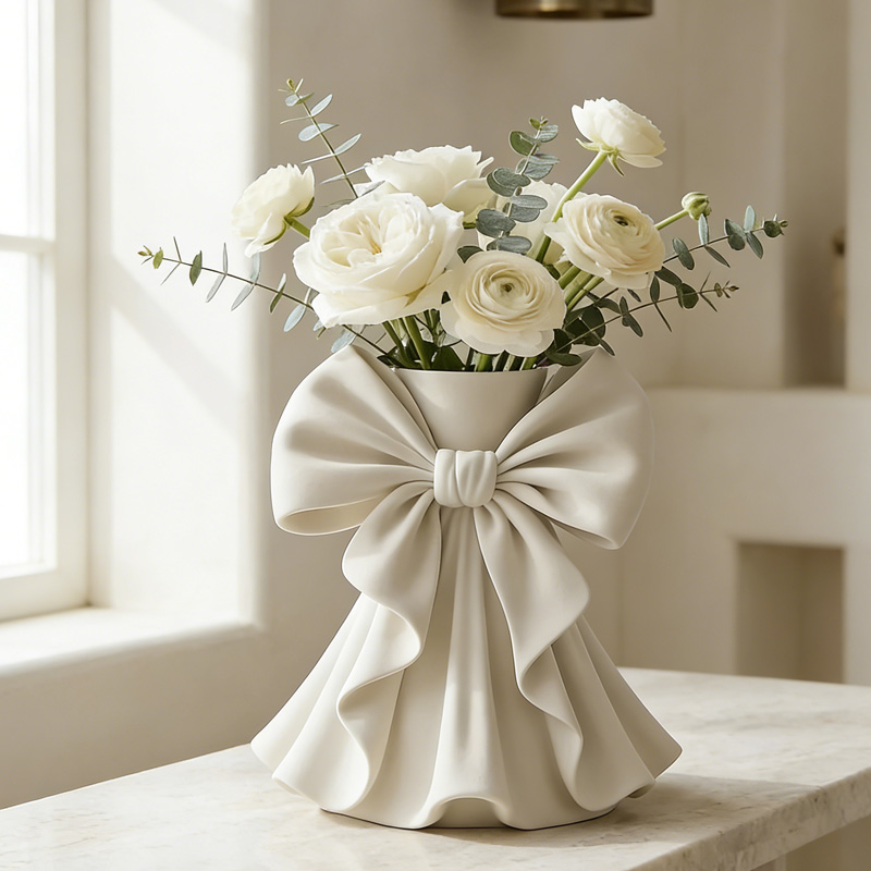 Personalized Elegant Bow Knot Draped Fabric Style Modern Minimalist Home Decor Centerpiece Gift 3D Printed Vase