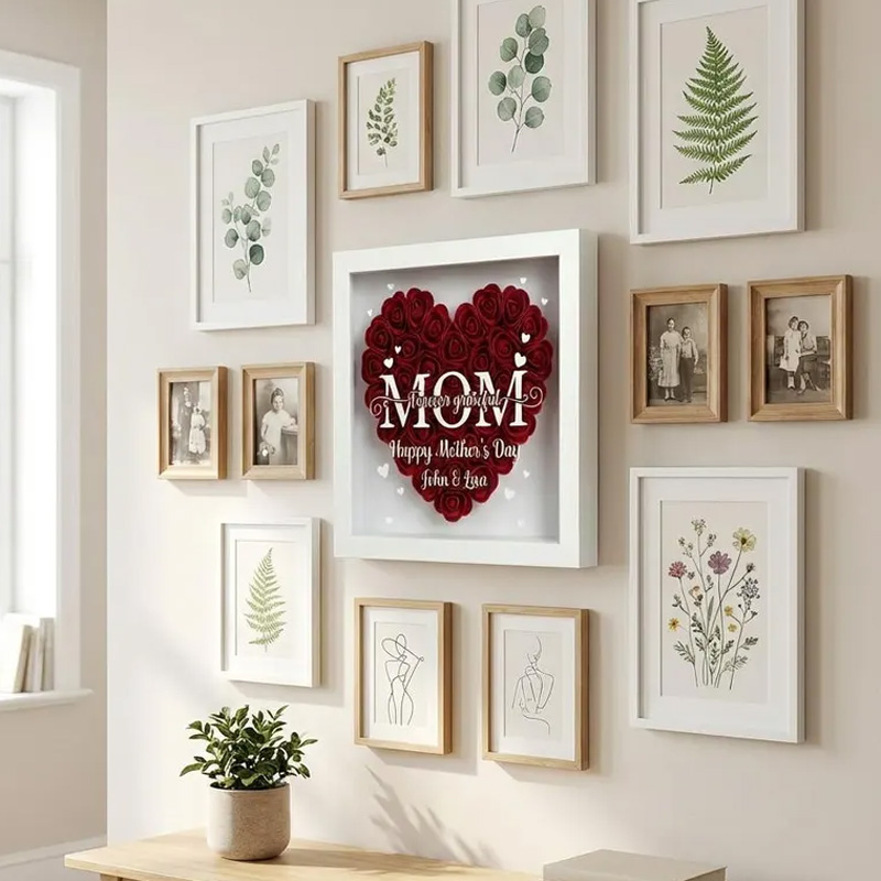 Personalized Rose Heart Shadow Box for Mom Custom Mother’s Day Gift with Names3D Floral Frame Decor 