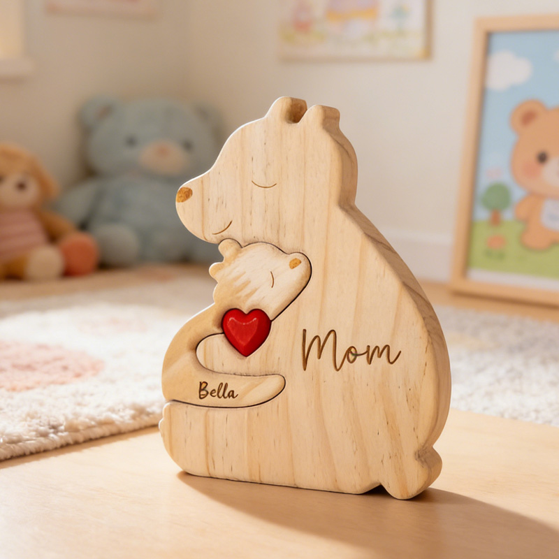 Personalized Wooden Mom and Baby Bear Puzzle Family Home Decor New Mom Gifts Daughters First Mothers Day Gift