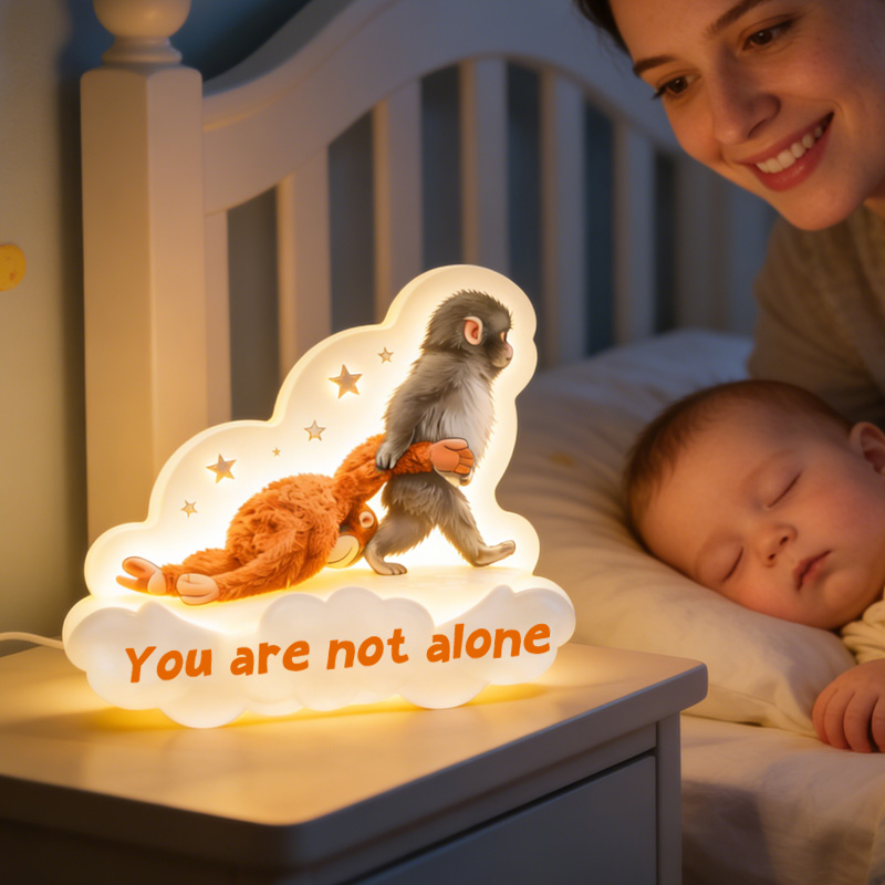Personalized Punch Monkey Friends Cloud Shape Warm Glow Comfort Gift for Kids Bedroom Decor Acrylic LED Night Light