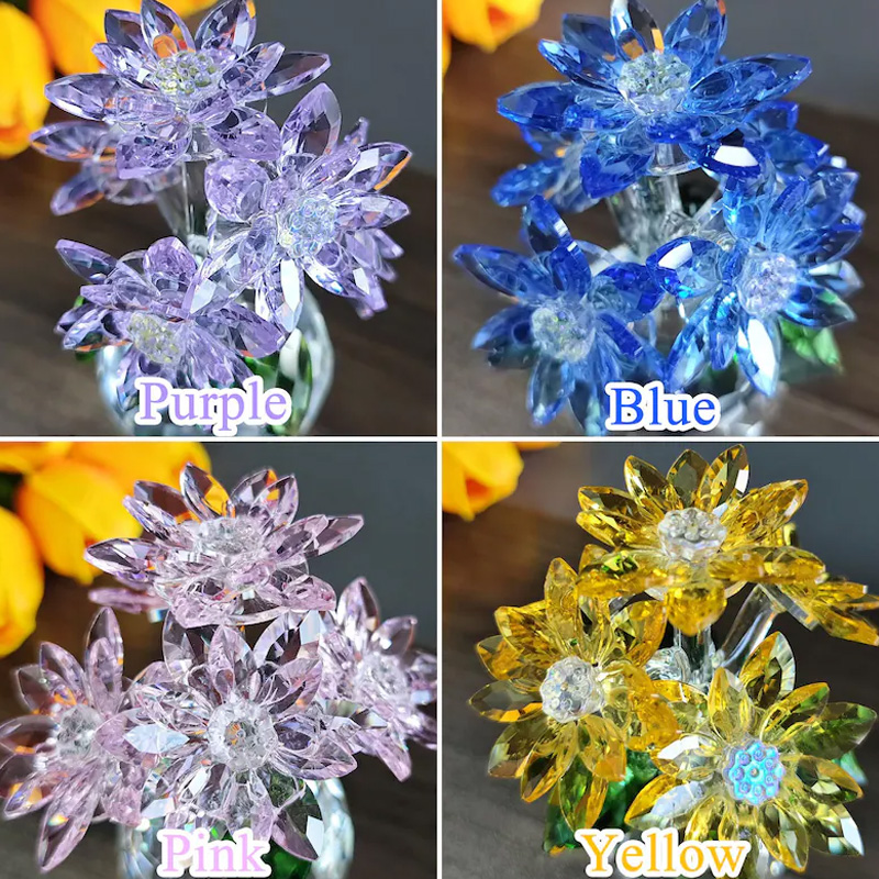 Purple Blossom Elegant Sparkling Decorative Home Table Centerpiece Gift Crystal Flower Ornament Gift for Mother