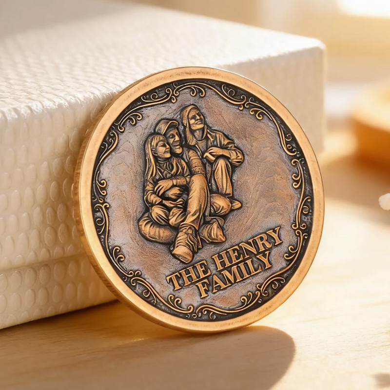 Personalized Family Photo Retro Commemorative Coin with Text Birthday Anniversary Daily Use Gift for Family