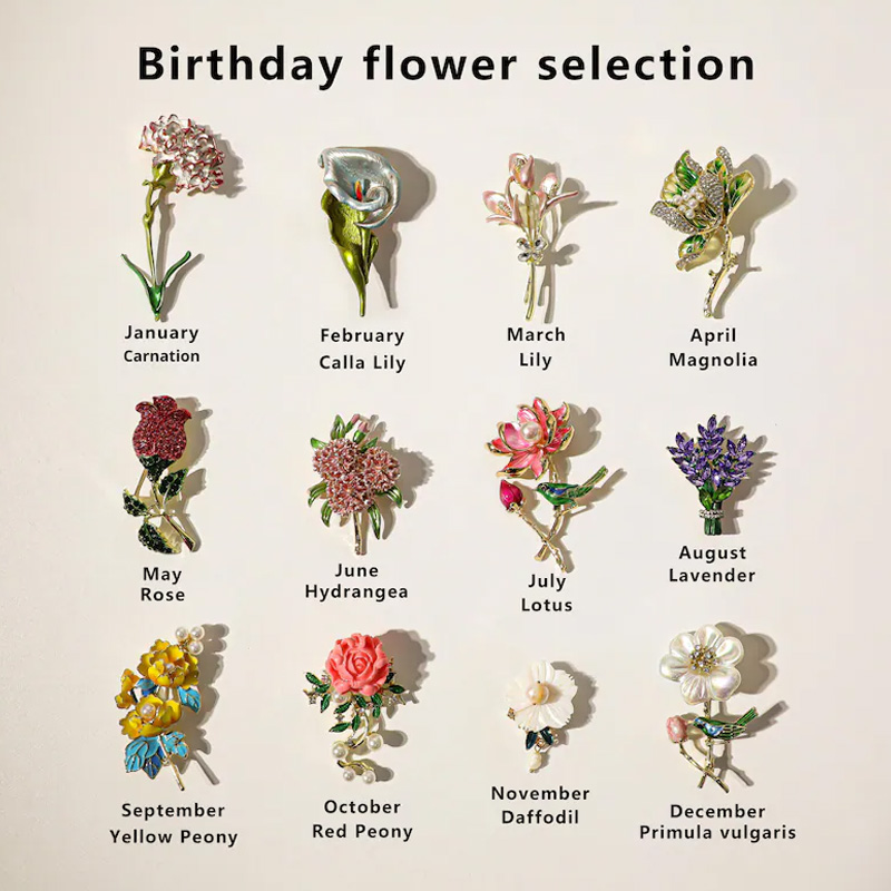 Personalized Elegant Handmade Jewelry Gift Meaningful Mother Daughter Birthday Accessory Floral Birth Flower Pins Mother's Day Gift