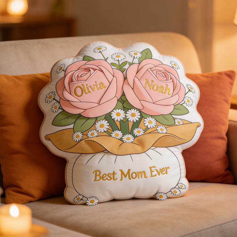 Personalized Rose Flower Best Mom Ever Gift Mothers Day Home Decor Cozy Cushion 3D Print Pillow Mother's Day Gift