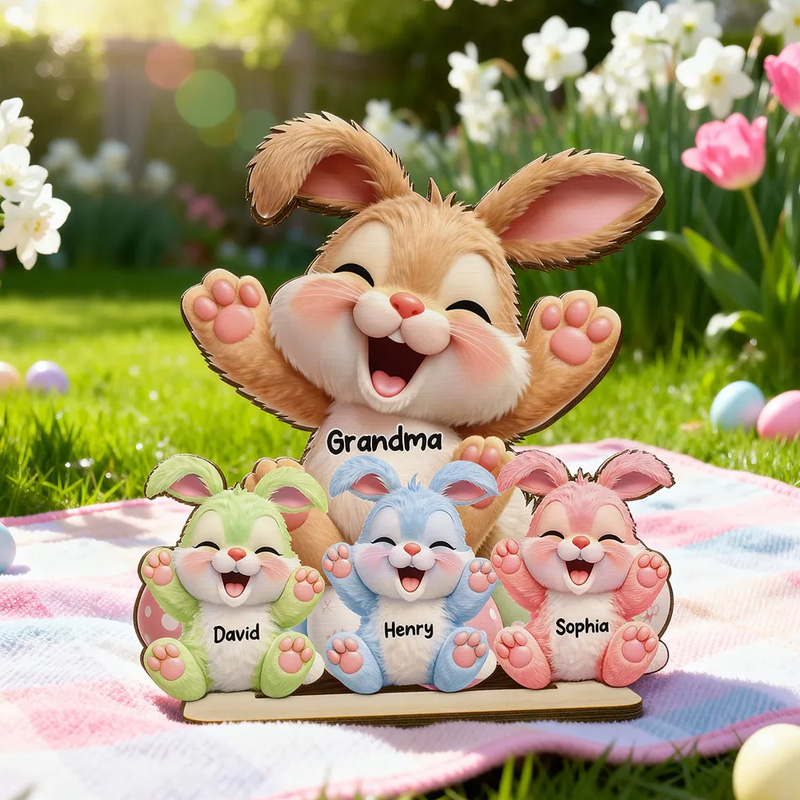 Personalized Cute Easter Bunny Family Name Custom Gift Home Decoration Spring Festival Ornament